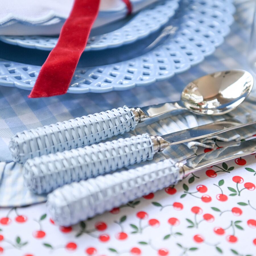 eurean Blue Rattan Cutlery Set – 5-Piece Stylish Flatware Collection - Image 4