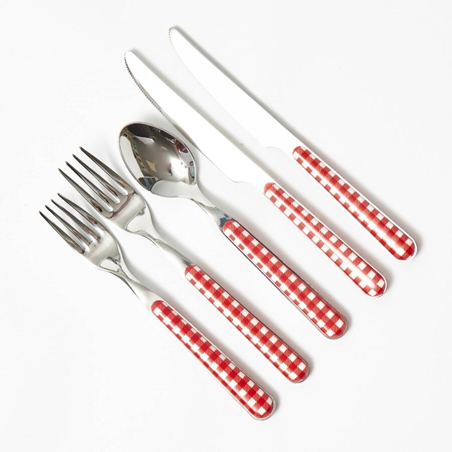 eurean Red Gingham Cutlery Set – 5-Piece Stylish Checkered Flatware - Image 4