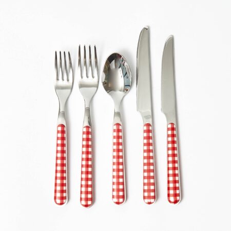 eurean Red Gingham Cutlery Set – 5-Piece Stylish Checkered Flatware