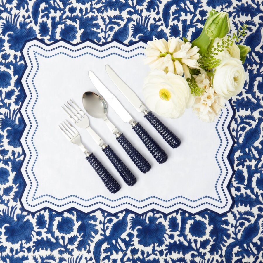 eurean Navy Rattan Cutlery Set – 5-Piece Flatware with Natural Texture - Image 6