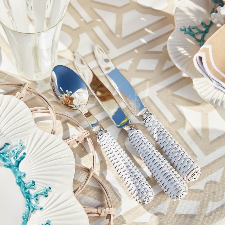 eurean White Rattan Cutlery Set – 5-Piece Stylish Flatware Collection - Image 2