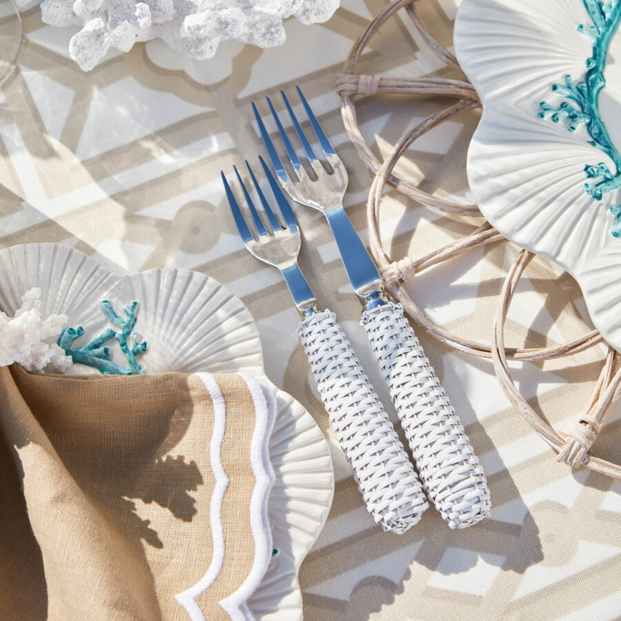 eurean White Rattan Cutlery Set – 5-Piece Stylish Flatware Collection - Image 5