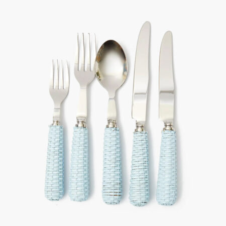 eurean Blue Rattan Cutlery Set – 5-Piece Stylish Flatware Collection