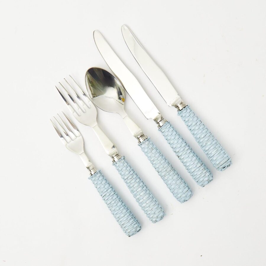 eurean Blue Rattan Cutlery Set – 5-Piece Stylish Flatware Collection - Image 12