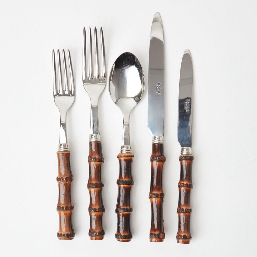 eurean Burnt Bamboo Cutlery Set – 5-Piece Eco-Friendly Flatware
