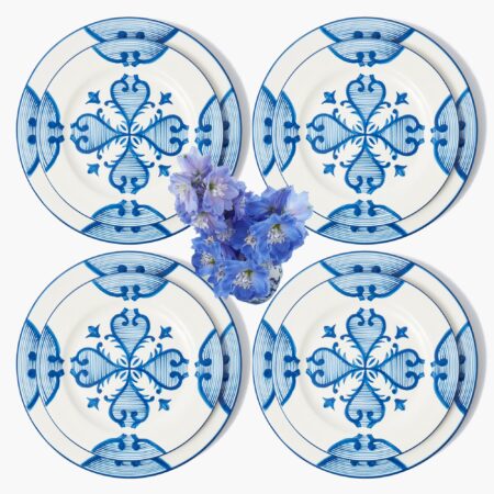 eurean Blue Quatrefoil Dinner & Starter Plates – 8-Piece Elegant Tableware Set