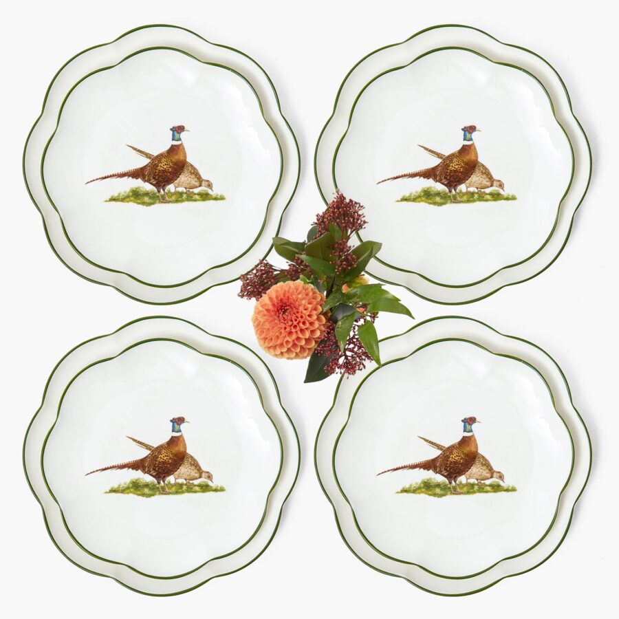 eurean Scalloped Pheasant Dinner & Starter Plates – 8-Piece Elegant Tableware Set