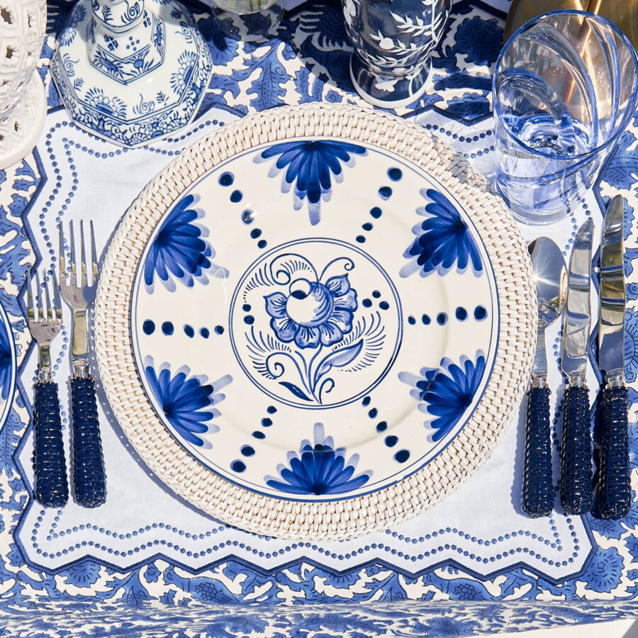 eurean Navy Rattan Cutlery Set – 5-Piece Flatware with Natural Texture - Image 4