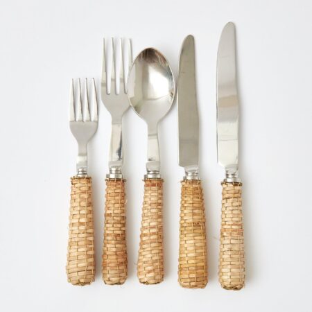 eurean Rattan Cutlery Set – 5-Piece Natural Flatware Collection