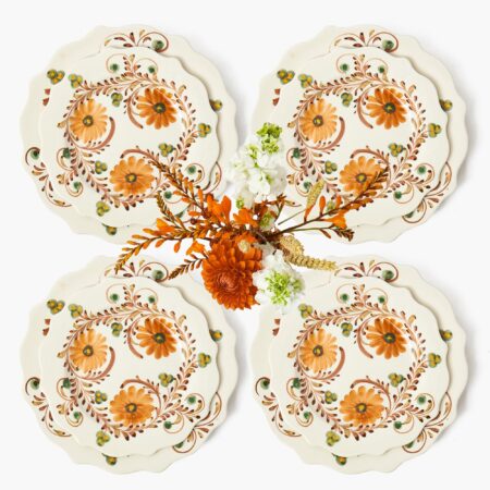 eurean Autumn Flowers Dinner & Starter Plates – 8-Piece Floral Tableware Set