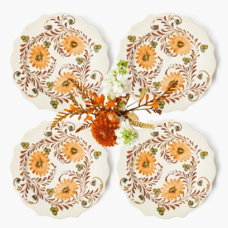 eurean Autumn Flowers Dinner Plates – 4-Piece Seasonal Tableware Set
