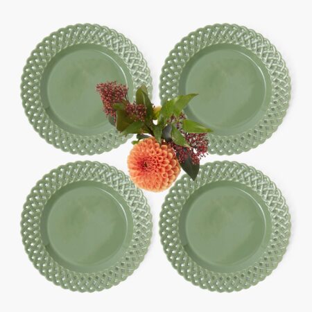 eurean Sage Basketweave Starter Plates – 4-Piece Textured Tableware Set