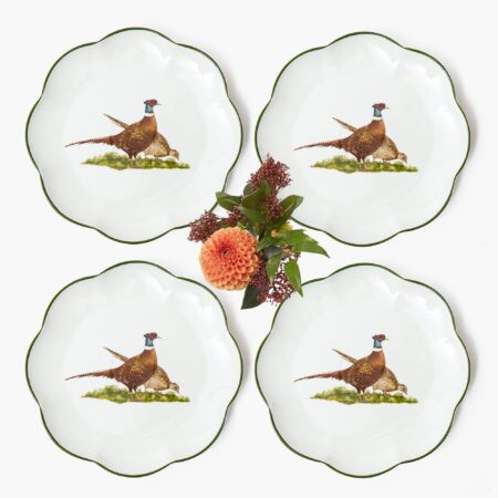 eurean Scalloped Starter Plates Set – 4-Piece Elegant Pheasant Design