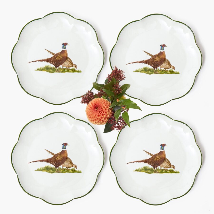 eurean Scalloped Starter Plates Set – 4-Piece Elegant Pheasant Design