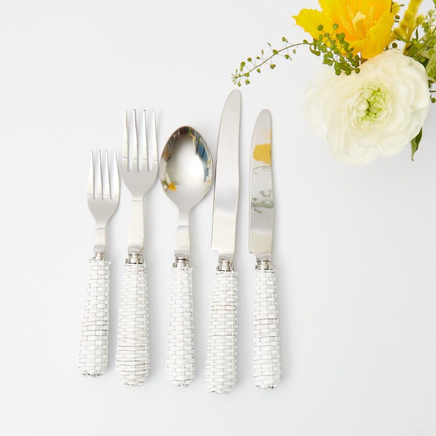 eurean White Rattan Cutlery Set – 5-Piece Stylish Flatware Collection - Image 19
