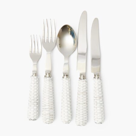 eurean White Rattan Cutlery Set – 5-Piece Stylish Flatware Collection