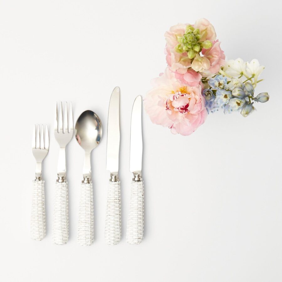 eurean White Rattan Cutlery Set – 5-Piece Stylish Flatware Collection - Image 14